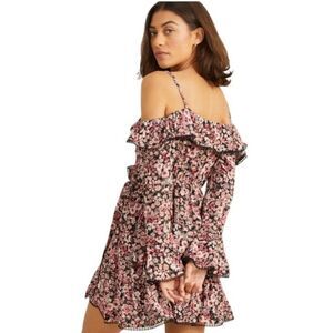 NWT Altar’d State Greta Ruffle Off-shoulder Mini Dress Black Pink Floral Small